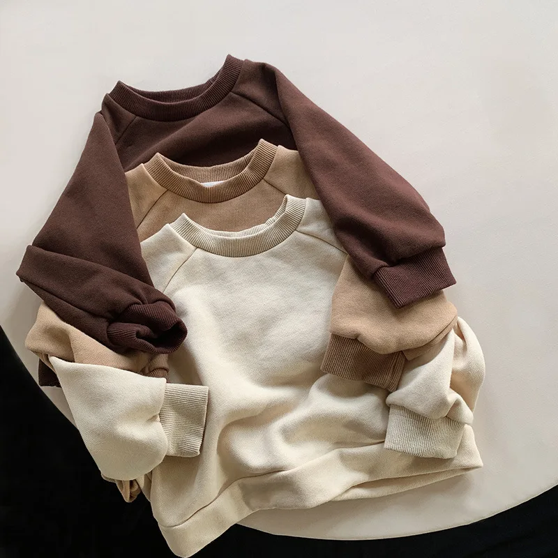 

Children's Sweatshirt 2022 spring new boys and girls solid color round neck long-sleeved tops baby children's clothing
