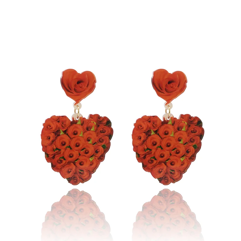 

Korean Red Rose Flower Earrings for Women Fashion Punk Cool Acrylic Dangle Earrings Accessories Party Jewelry