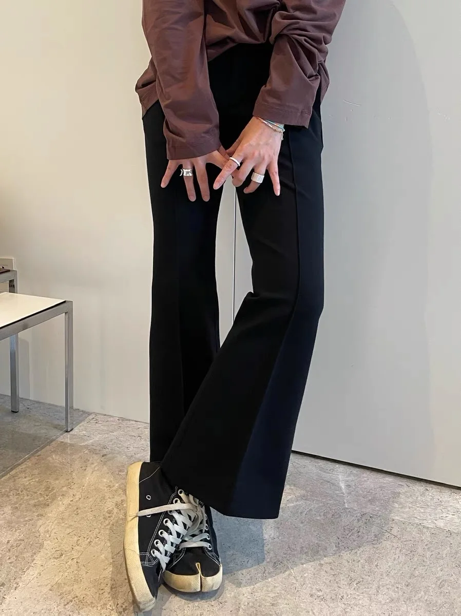 2022 Spring and Autumn All-match Casual Straight Black Flared Trousers Wool Pants for Women