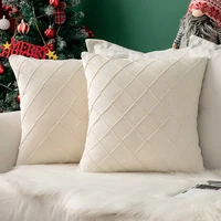 velvet soft decorative square plaid throw pillow case cushion pillow case home decorations for sofa couch bed 12x 20 in