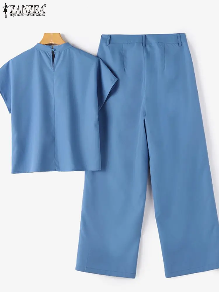 Костюм ZANZEA с цветочной вышивкой лето 2024 блузка коротким рукавом и