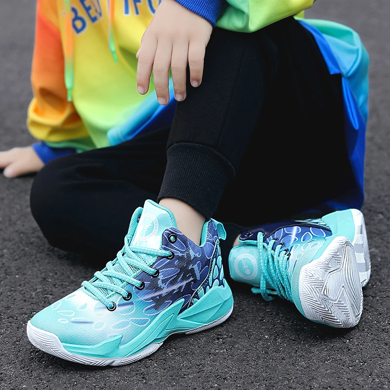 Youth Basketball Shoes Yellow Red Boys Comfortable Sneakers Basketball Training Shoes Non-Slip Sneakers Street Basketball Shoes