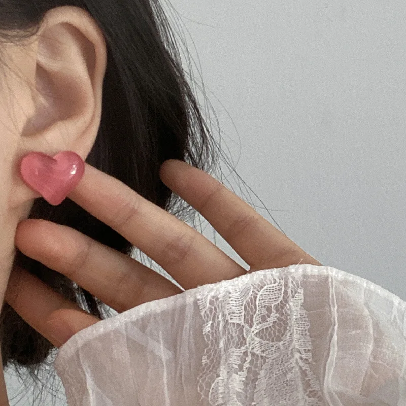 

Sweet Summer Unique Jelly Heart Earrings Niche Design Pink Watermelon Red Irregular Heart-shaped Earrings For Women