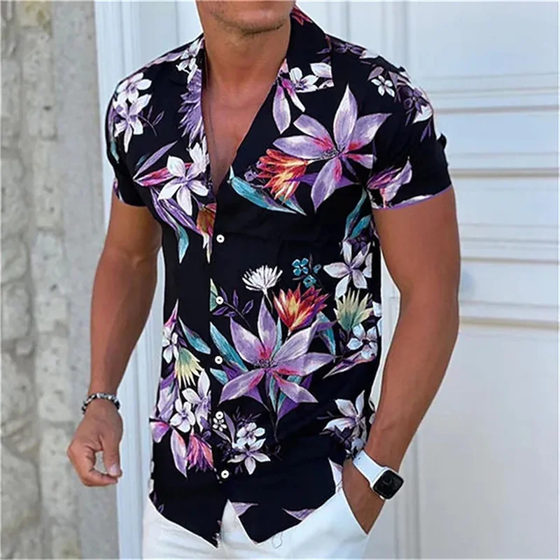 

Casual Floral Graphic Shirts for Men Clothing 3D Printed Hawaiian Beach Shirt Short Sleeve y2k Tops Vintage Clothes Lapel Blouse