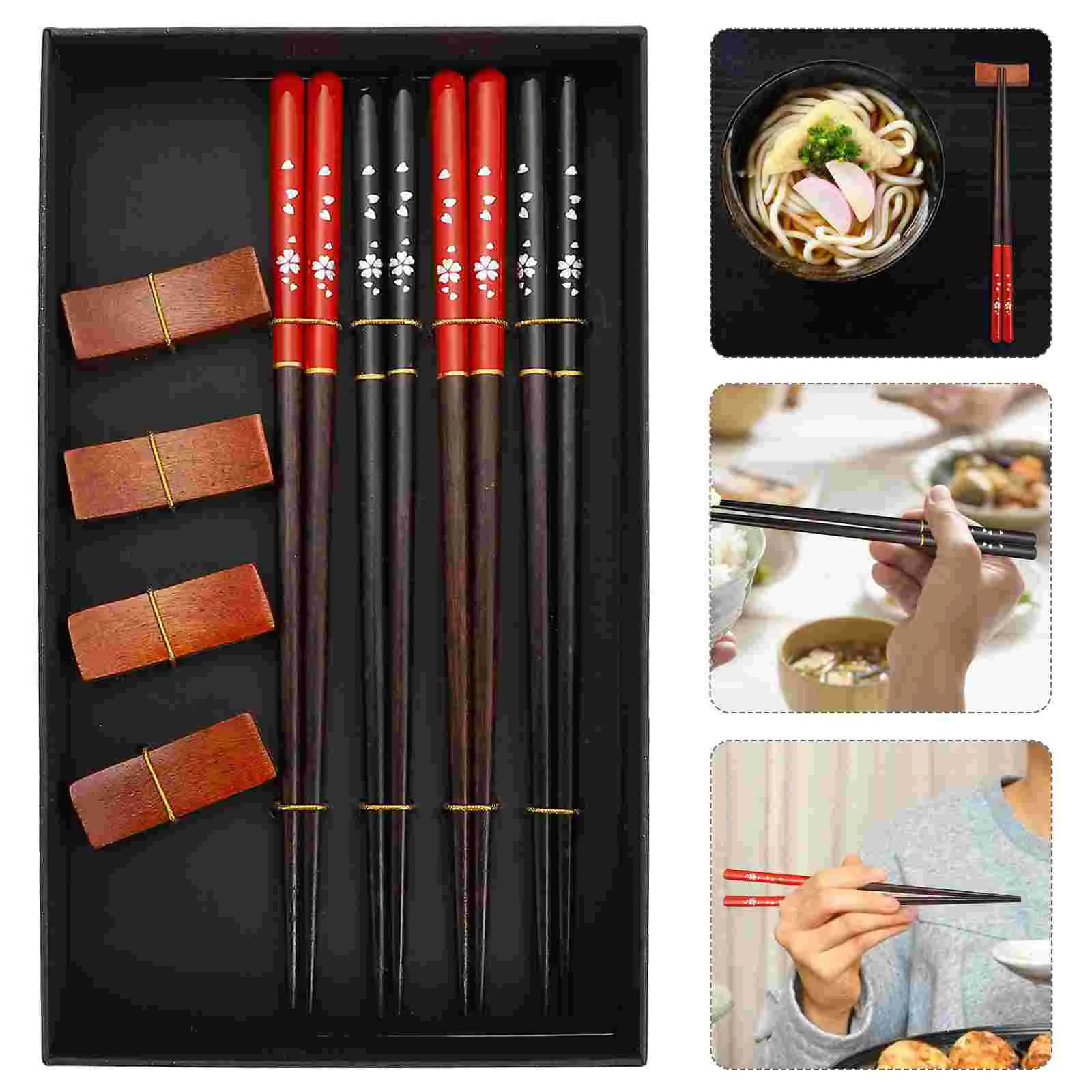 

Chopsticks Chopstick Set Holder Floral Rack Chinese Stand Wooden Case Table Rest Frying Bamboo Cooking Japanese Tableware