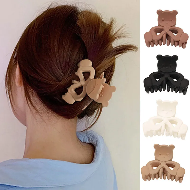 

Vintage Bow Little Bear Hair Claw Clip Frosted Bath Clip Ponytail Clip Solid Color Hair Clip Geometric Matte Barrette Handmade