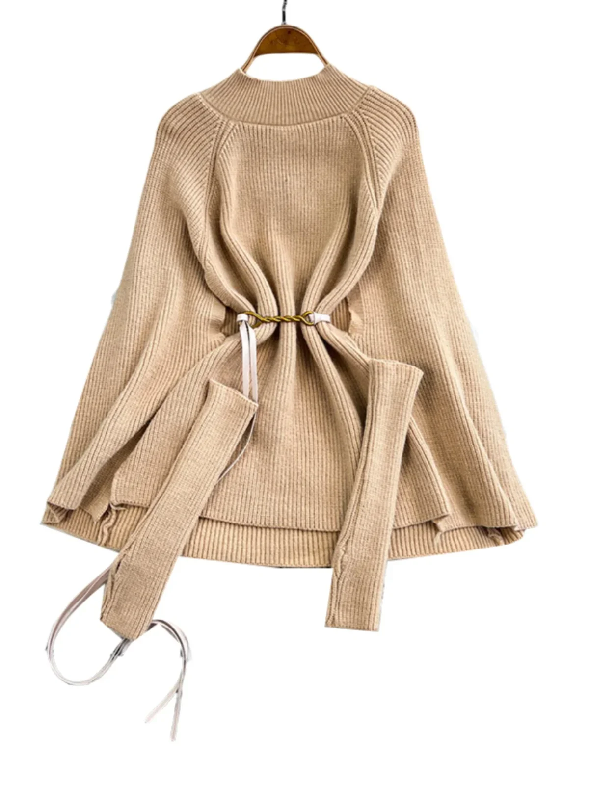 Женский плащ-накидка вязаный свитер длинный пуловер с полуводолазкой пальто