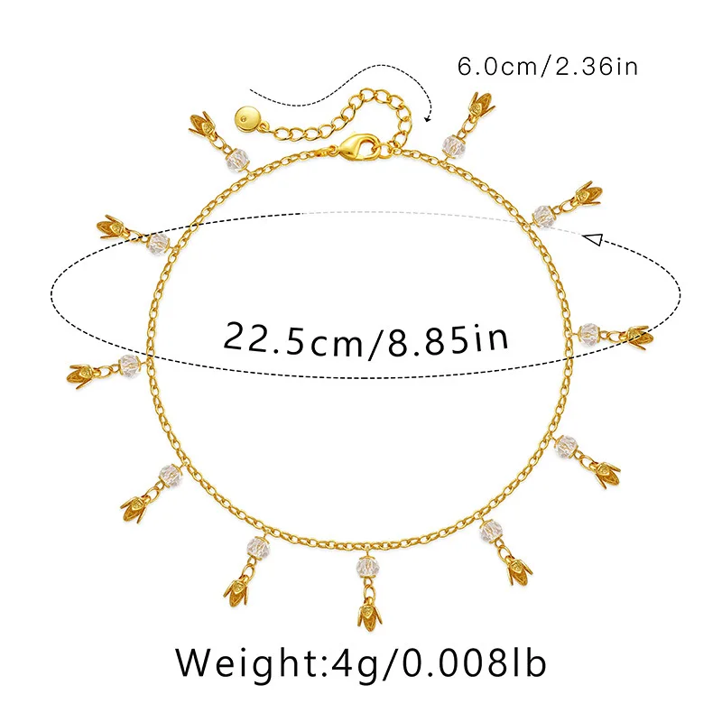 Creative Rose Pendant Anklet for Women 18k Gold Plated Link Chain Crystal Beads Flower Tassels Anklets Jewelry Gift Drop Ship