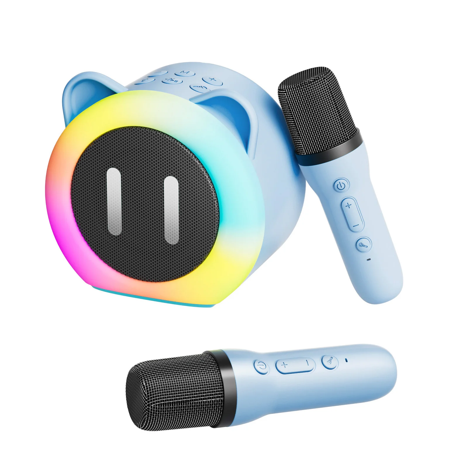 Фото Караоке-система с 2 беспроводными микрофонами, Bluetooth-микрофоном и динамиком, комплект KTV с RGB-подсветкой, ручной микрофон №3