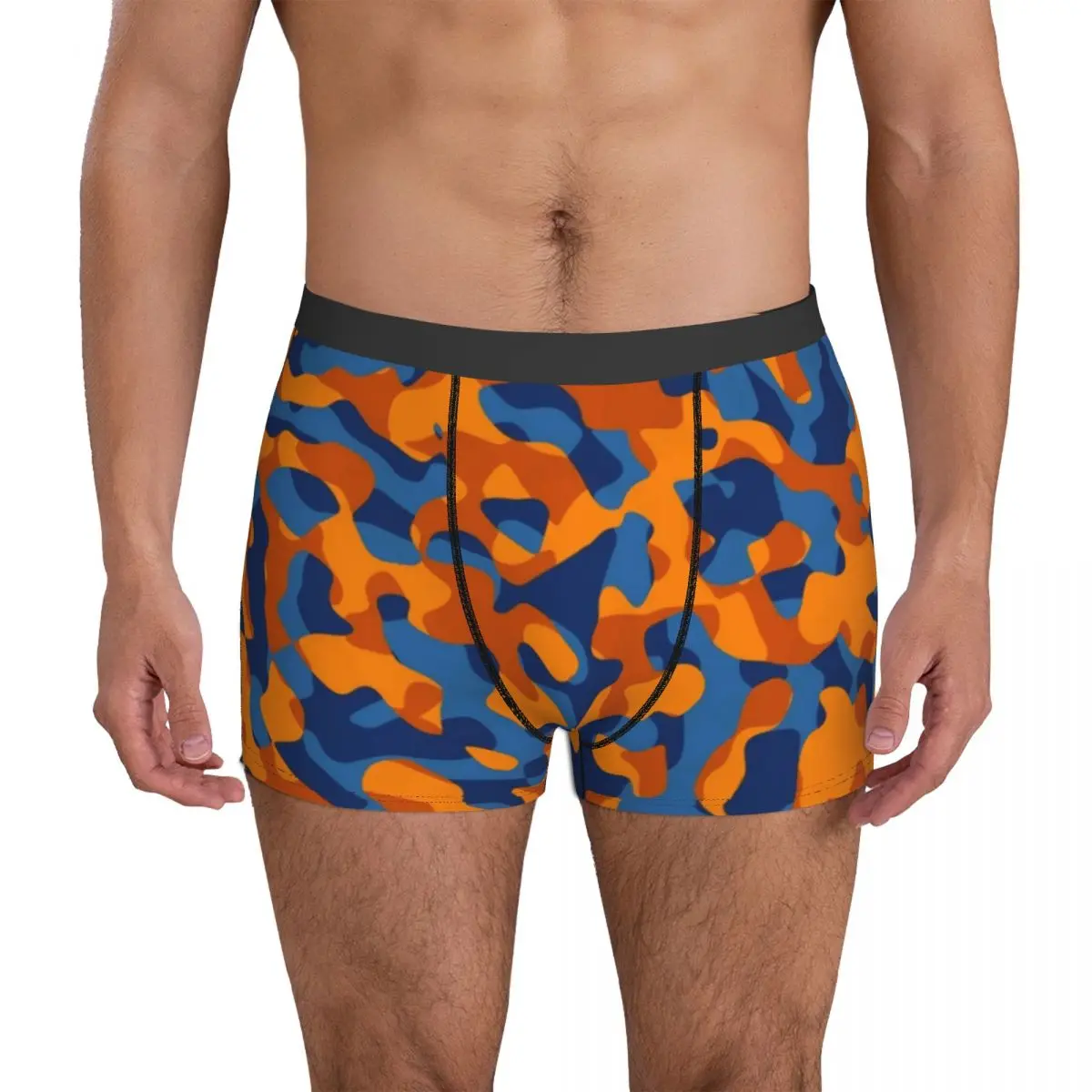 

Сине-оранжевое камуфляжное нижнее белье, камуфляжные тренировочные шорты-боксеры с объемным мешочком, дизайнерские трусы, Классические мужские трусы