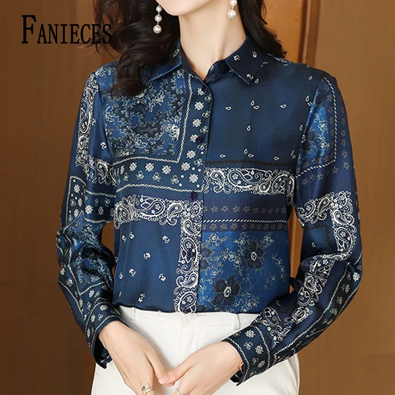 FANIECES Роскошные женские рубашки с винтажным принтом осенняя рубашка на пуговицах