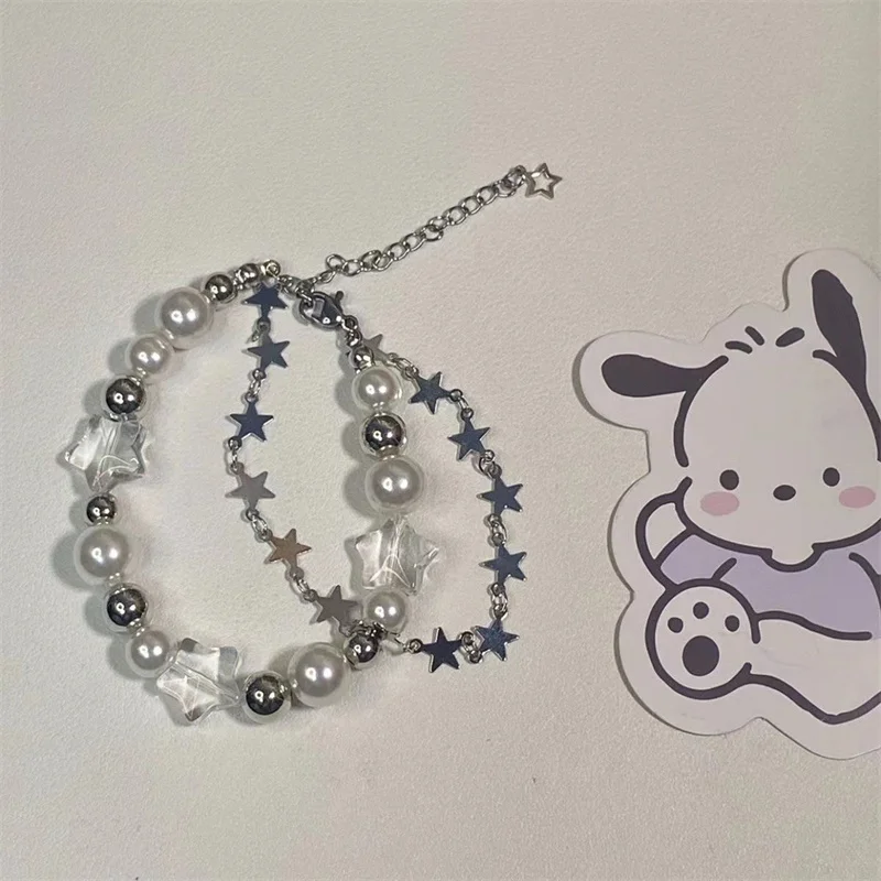 Harajuku Pentagram Pearl Beaded Crystal Star Bracelet For Women Vintage Aesthetic Charm Y2k Bracelet Accessory Girl Jewelry Gift images - 6