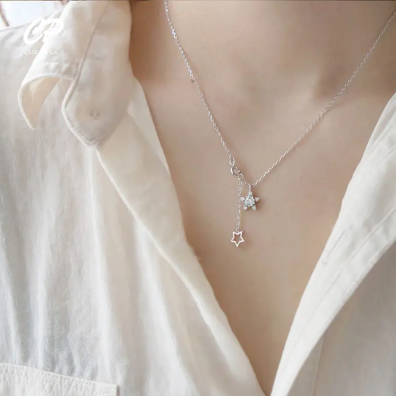 

Fashion Zircon Star Charm Pendent Necklaces For Women Simple Double Pendant Clavicle Chain Party Jewelry Gift