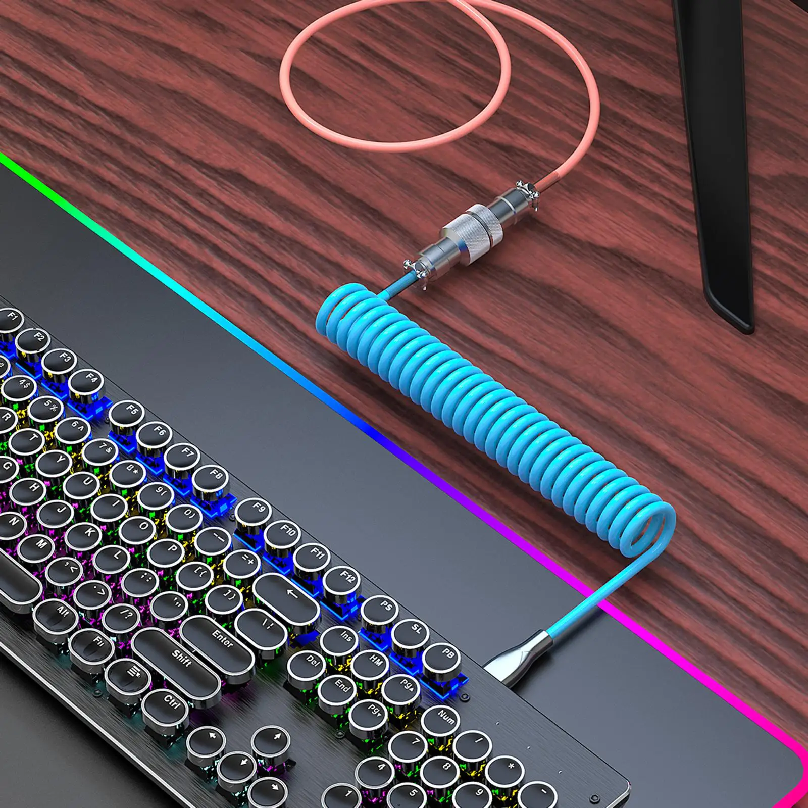 Фото Спиральный USB-кабель для клавиатуры с разъемом авиации, 1,7 м №5