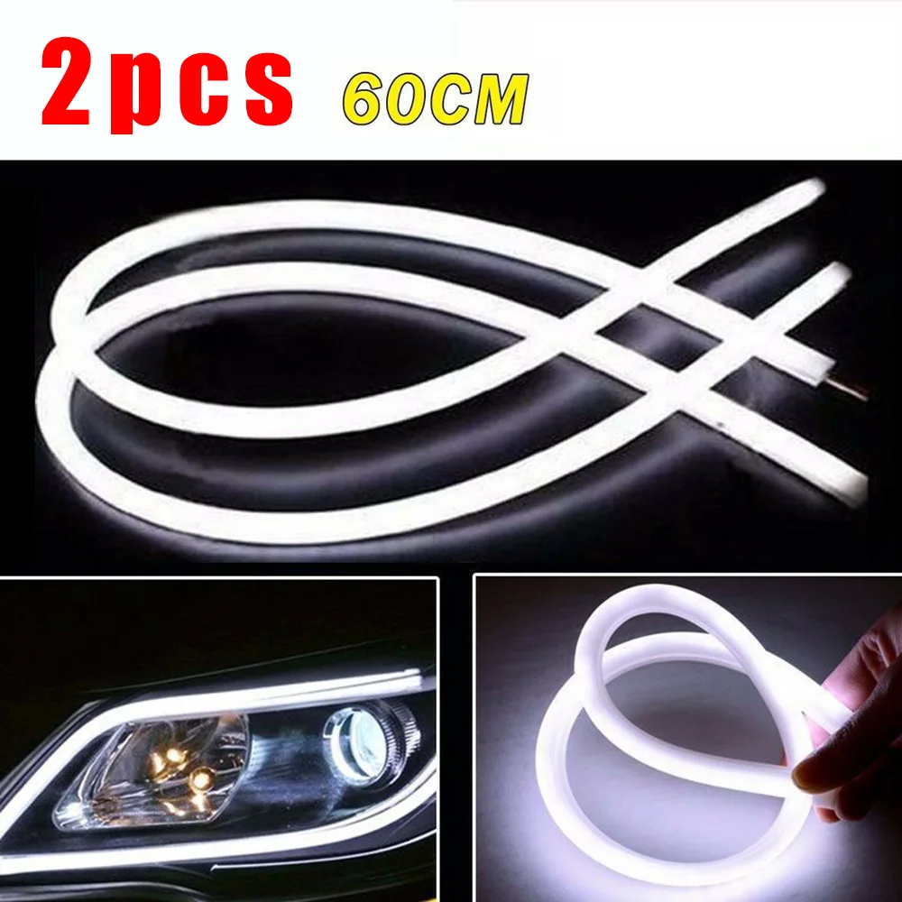 

2x 60cm 12V Car LED Flexible Strip Lights Auto DRL Daytime Running Lights Headlamp Driving Light Car Decor Bulb Accessories