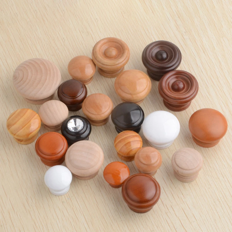 

5PCS Round Wooden Knob With Screws Drawer Cabinet Knobs Simple Furniture Pulls Handles Hardware For Kitchen
