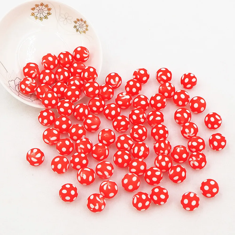 

Chenkai 50PCS 12mm Red Ball Print Silicone Beads Baby Round Shaped Bead Teething BPA Free DIY Sensory Chewing Toys Accessories