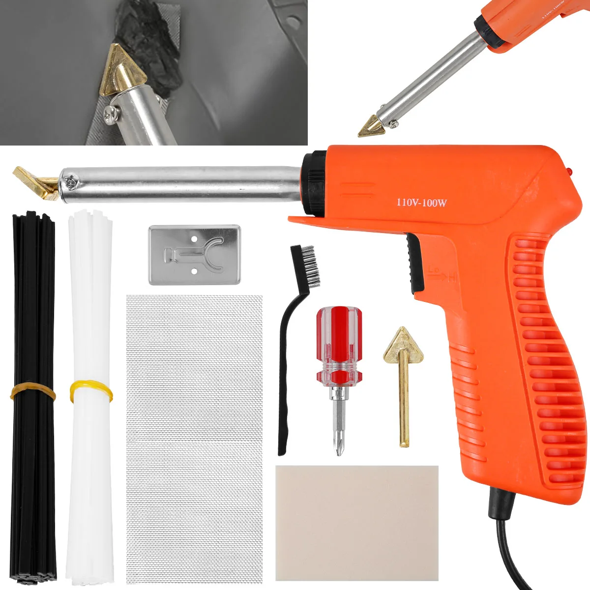 

Набор для сварки пластика, 100 Вт, компактный паяльник, портативный инструмент для быстрого нагрева, ремонта бампера автомобиля, с 2 паяльниками
