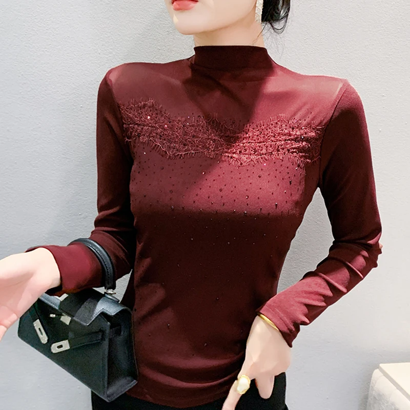 Женская водолазка с длинным рукавом элегантная облегающая однотонная Сетчатая