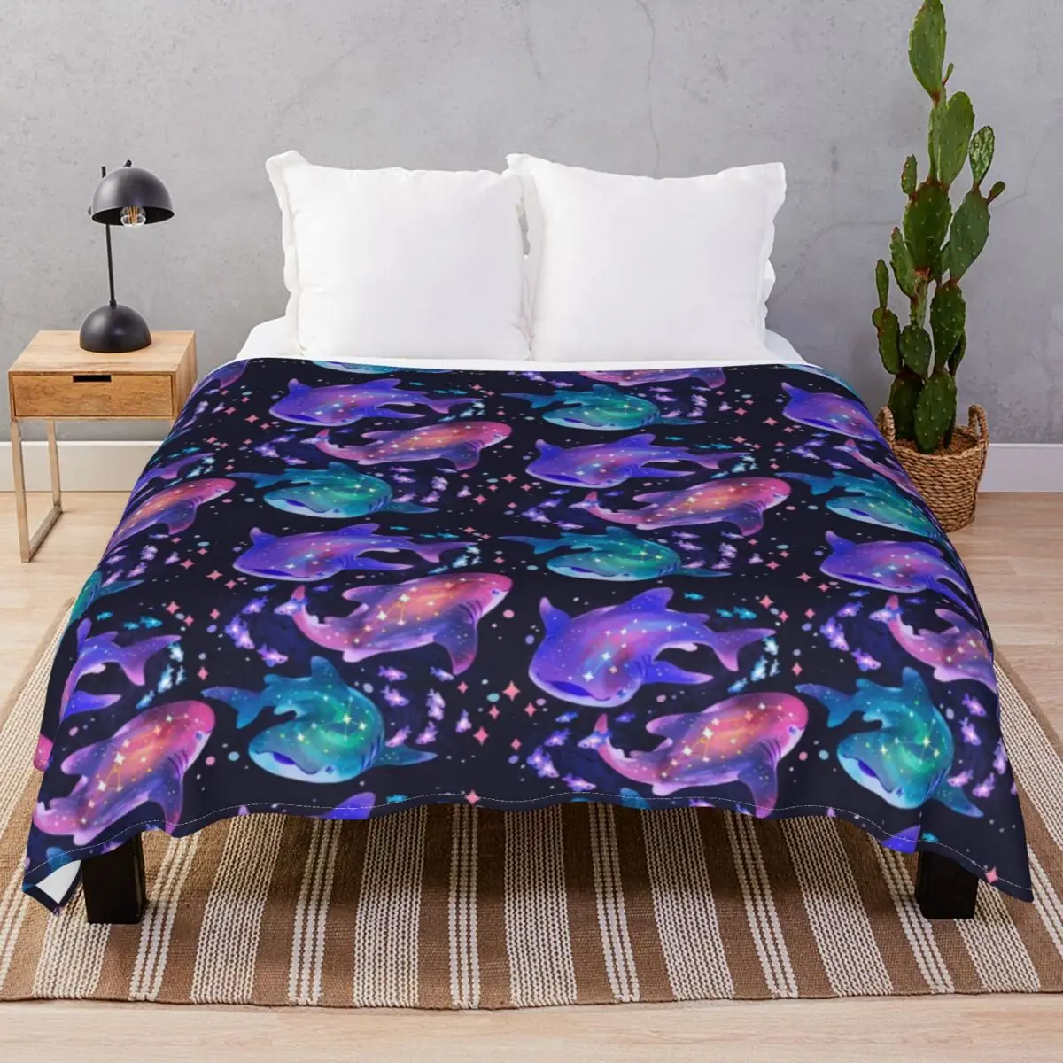 Cosmic Whale Shark Blanket Flannel Summer Multi-function Throw Blankets for Bed Home Couch Travel Office
