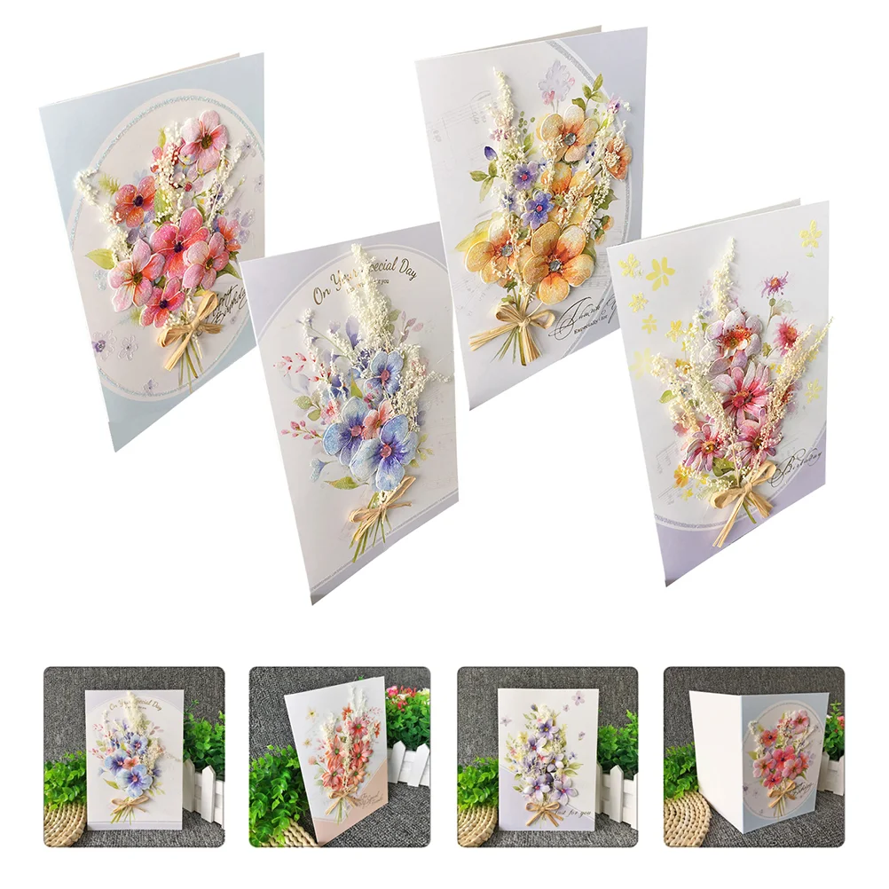 

4pcs Greeting Cards Note Cards DIY Blessing Cards for Birthday (Random Style)