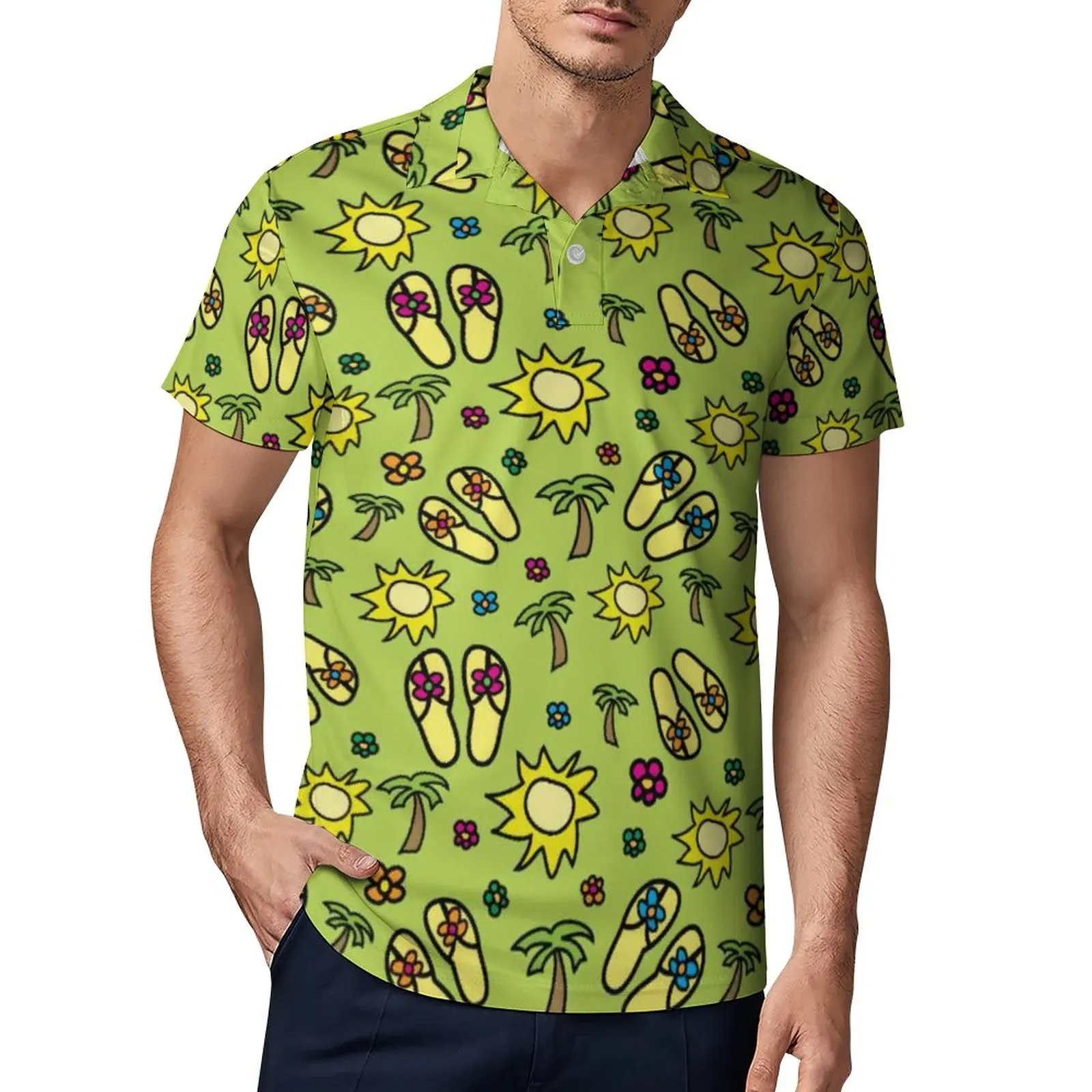 

Рубашка-поло мужская с отложным воротником и принтом пальмы