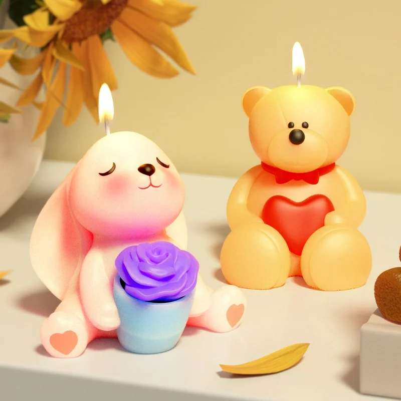 Фото DIY мультфильм роза любовь медведь свеча силиконовая форма 3D роза кролик ароматерапия мыло пластырь формы из смолы шоколадные инструменты для выпечки льда №3