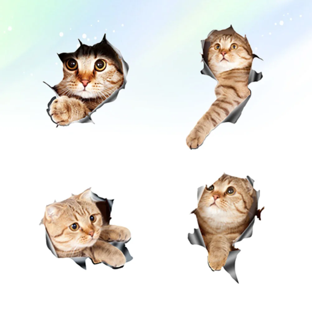 

4pcs 3D Cat Car Stickers Cartoon Window Sticker Self Adhesive Decal Auto Car Stickers Accessory (Four Patterns)