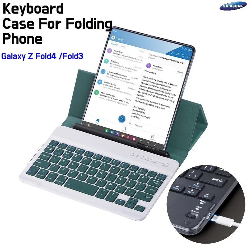 Luxury Wireless Keyboard Case For Samsung Galaxy Z Fold 4 Fold3 Leather Bracket Cover With Optional Pen Magnetic Bluetooth Funda
