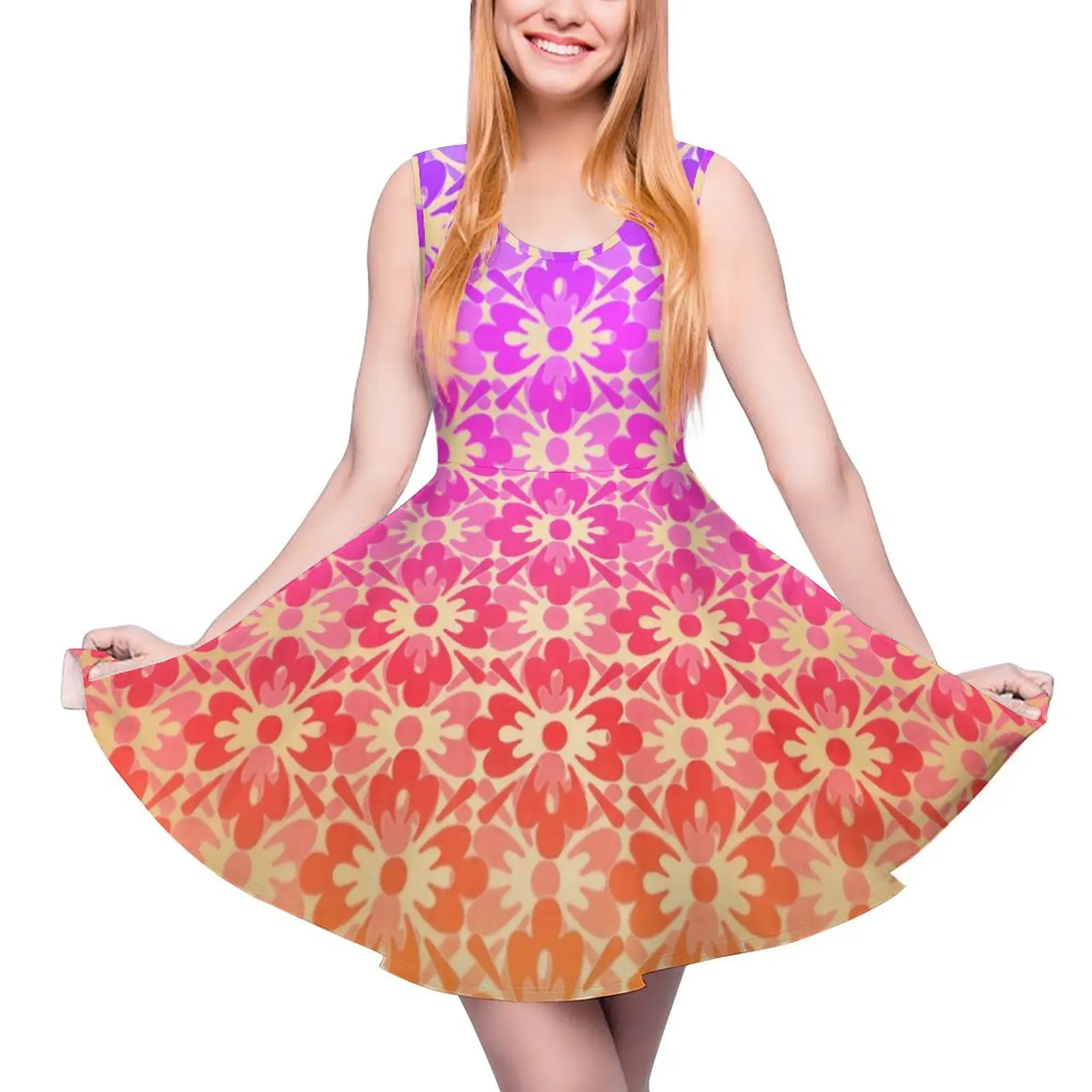 

Rainbow Flower Power Dress Floral Print Casual Dresses Women Cute Skate Dress Summer Pattern Vestido 3XL 4XL 5XL