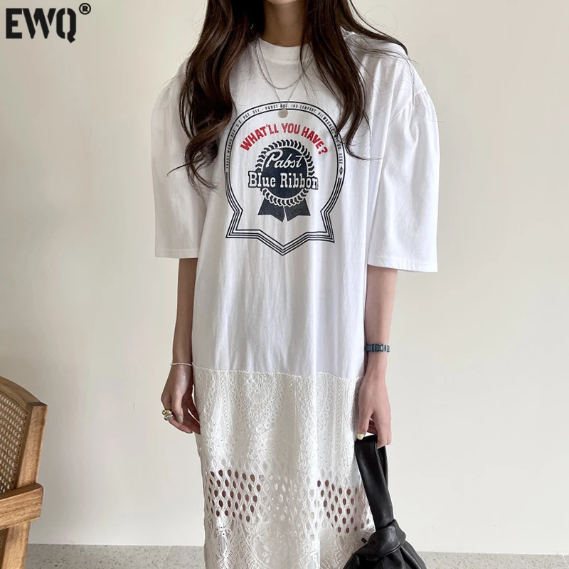 Женское платье с вышивкой [EWQ] белое асимметричное круглым вырезом и 16F1333 новинка