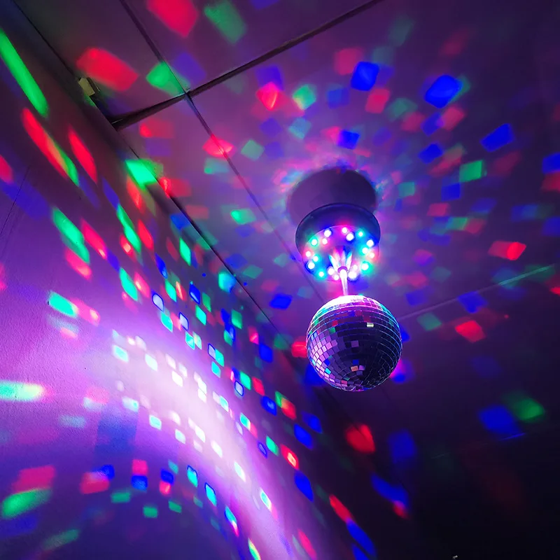 Фото 5-дюймовый диско-шар с гибкой LED-подсветкой и автоповоротом для танцев, семейных вечеринок и декоративного освещения №1