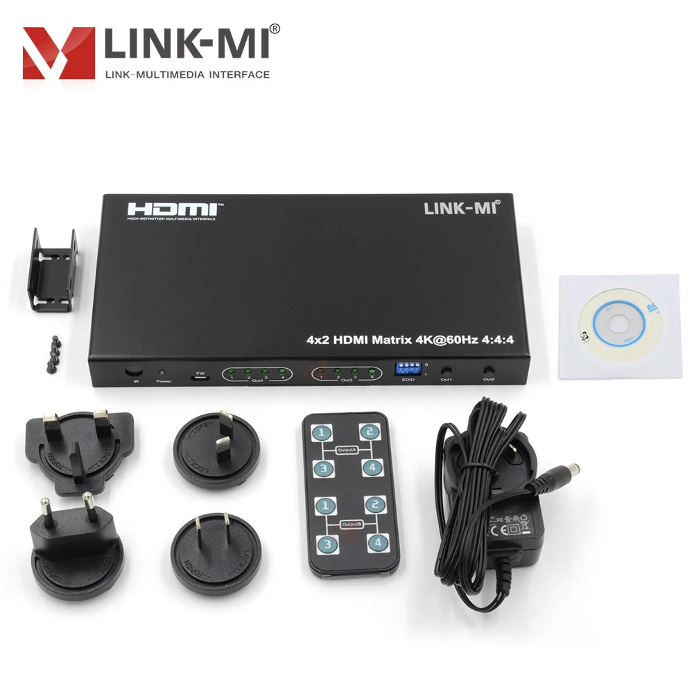 Матричный HDMI-коммутатор LINK-MI 4K 60Гц 4x2 с аудио, EDID-сплиттером и ИК-портом для ПК, PS3, усилителя (art.: 3920da65fc274) - 3920da65fc274