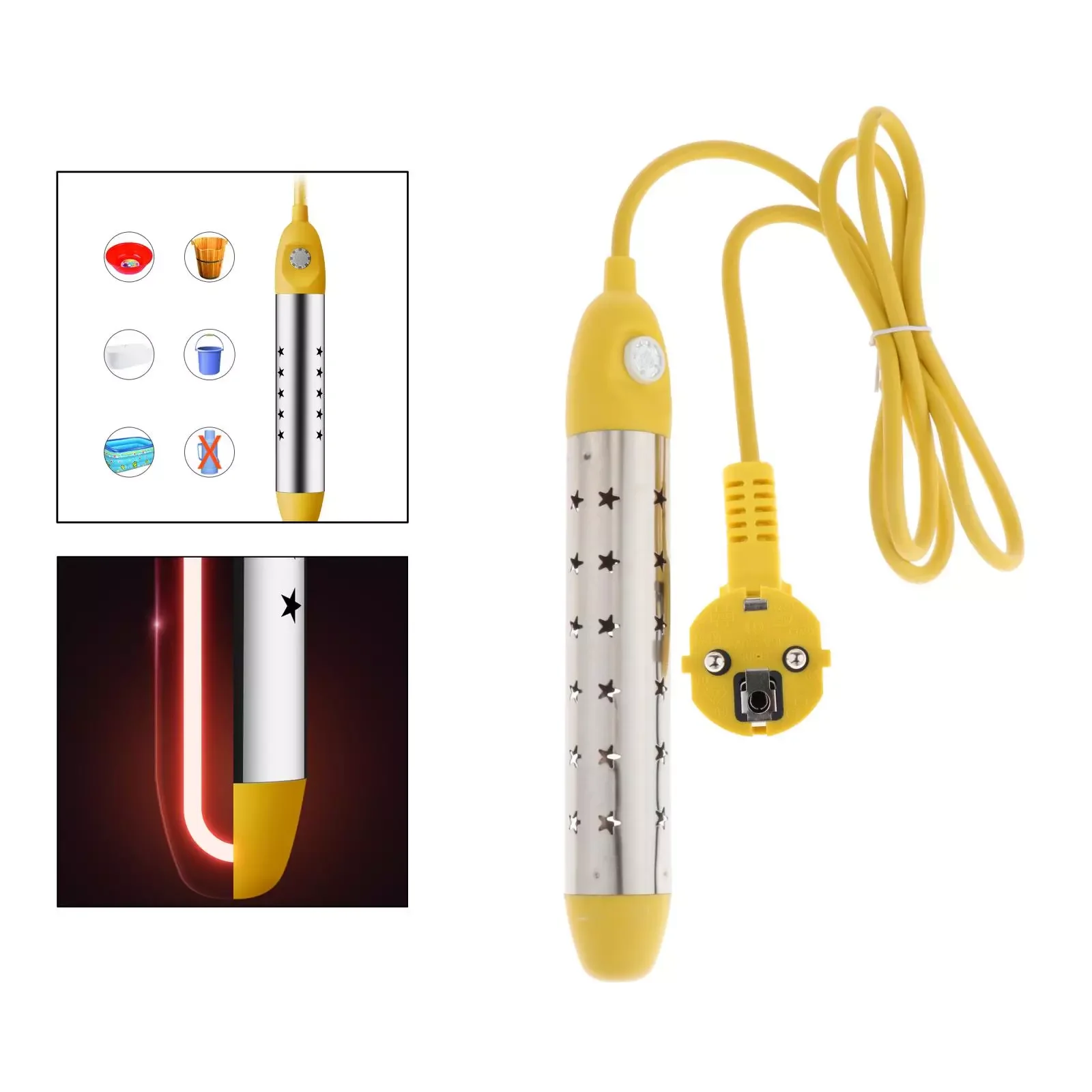 

2000W/2500W Immersion Heater, Portable Electric Submersible Water Heater with Protective Guard, Bucket Heater Pool Heater