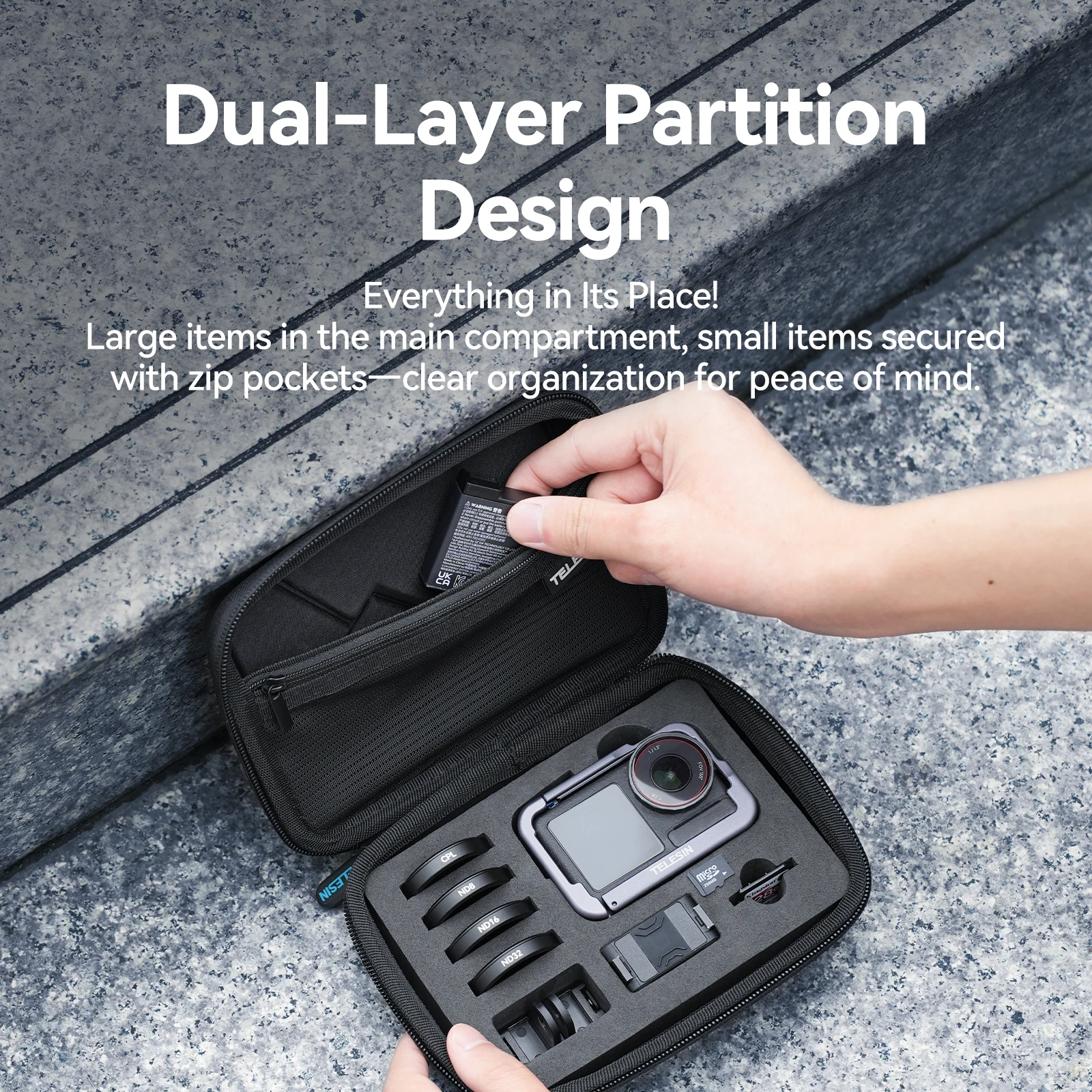 TELESIN водонепроницаемый регулируемый чехол для переноски защитная сумка коробка