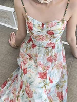 2022 summer women dress floral print sexy sling french slim sleeveless festival dresses aesthetic beach party midi vestidos lady