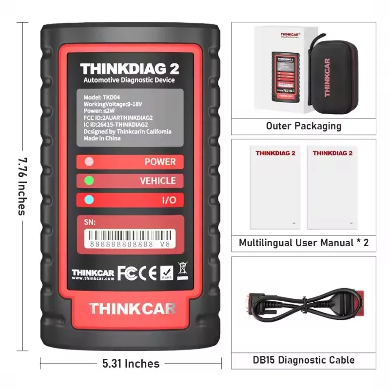 Фото Диагностический сканер THINKCAR Thinkdiag 2 с поддержкой программного обеспечения Diagzone XDiag Prodiag XPRO5, протокола CAN FD, диагностики всех систем, аналог DBScar 7 VII №5