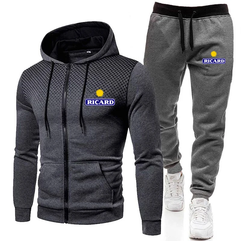 

Spring 2022 New Men's Sweatshirt + Sweatpants Set Jogging Pants Fashion Brand Printed Zip-up Hoodie Casual Fitness Workout Set