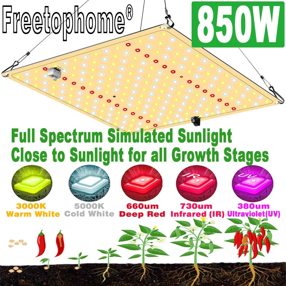 Full Spectrum Accept Dimmable LED Grow Lights 850W Quiet Fanless Phyto Lamp High PPFD for Indoor Greenhouse 4x4FT Veg Seed Bloom