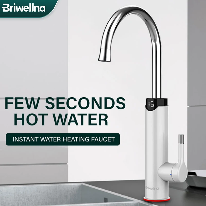 Briwellna Electric Water Heater Flowing Kitchen Faucet 2 in 1 Tankless Water Heating Tap Mini Heater Heater For Home Geyser