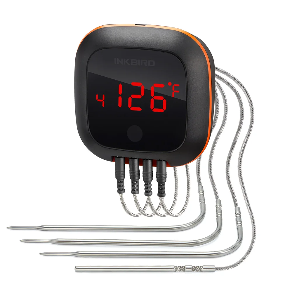 INKBIRD IBT-4XS Upgraded Version Bluetooth Meat Thermometer with Temperature Alarm Timer Rotatable Screen Adjustable Brightness
