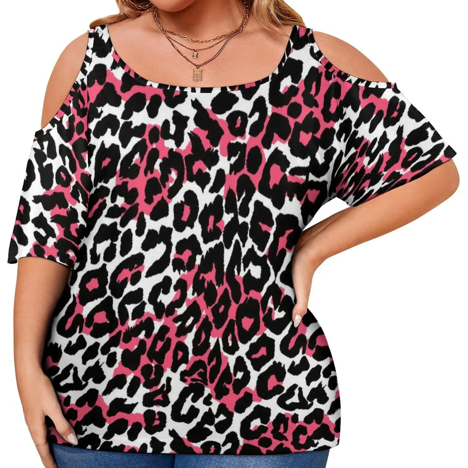 

Pink Leopard T Shirt Animal Skin Print Funny T Shirts Short-Sleeve Classic Tshirt Women Summer Trendy Clothes Plus Size 3XL 4XL