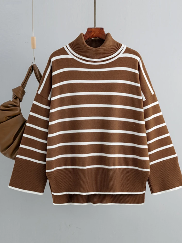 

Fashion Women Sweaters 2023 New Winter Korean Fashion Elegant Knitted Pullover KnitwearsTurtleneck Stripe Long Sleeve Top Jumper