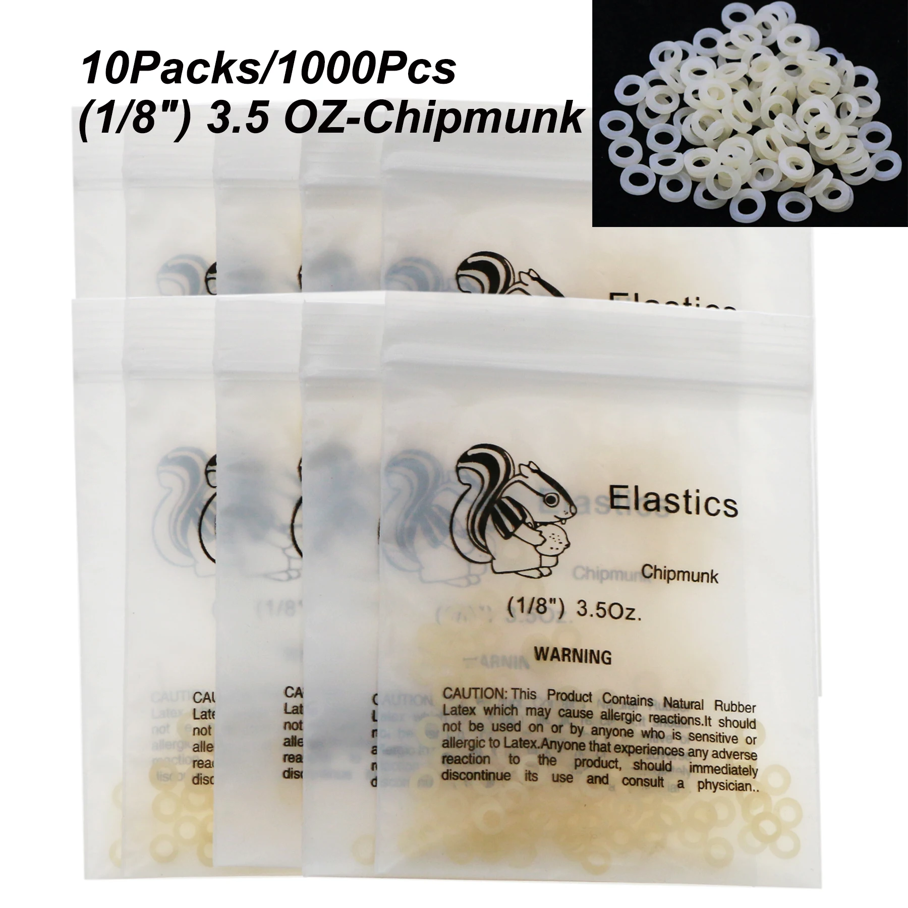 

10Bags/1000Pcs Dental Orthodontic Elastics Latex Rubber Bands Use For Brackets Braces 1/8'' Chipmunk 3.5OZ
