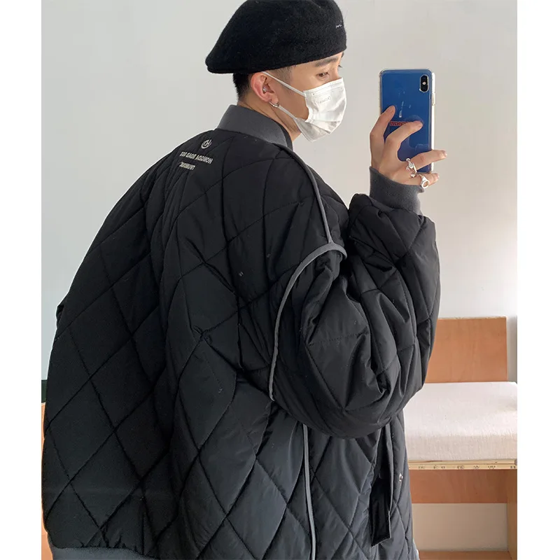 Mens Jacket 5xl Jacket Men's Large Baseball Cotton Jacket Youth Color Contrast Splicing Diamond Plaid Stand Collar Cotton Jacket