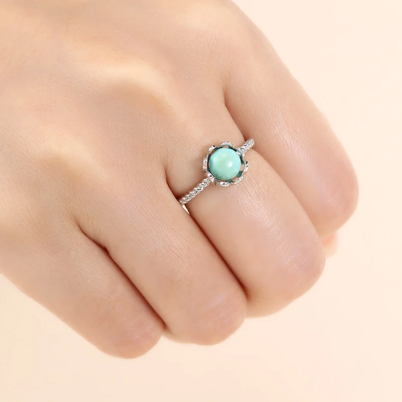 7x7mm S925 Sterling Silver Adjustable Blank Flower Ring Base For Cabochons Cameo Ring Jewelry Findings Making Accessories