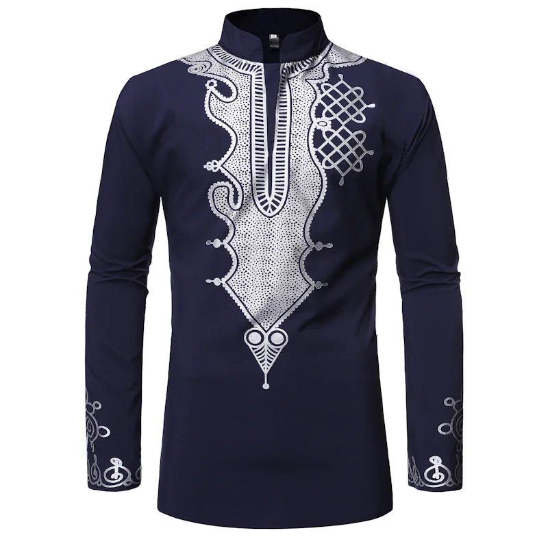 Muslim Fashion Kaftan for Men Casual Stand Collar Bronzing African Sheikh Shirt Jubba Thobes Ropa Hombre Roupas Masculinas 2022