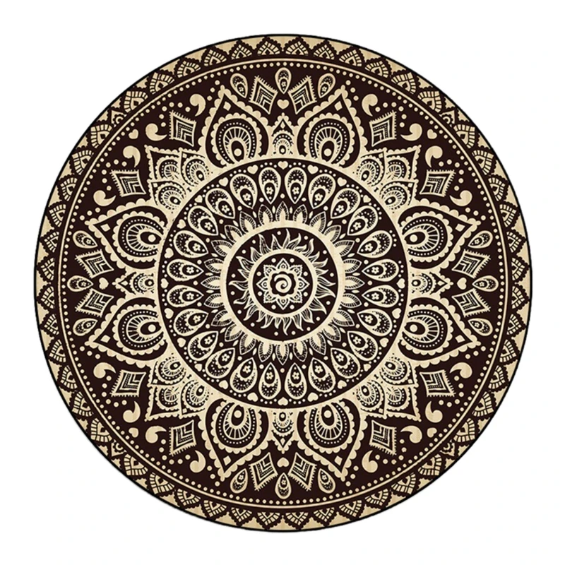 

European Round Area Rug Mandala Lotus Flower Bedside Carpet Circle Floor Mat