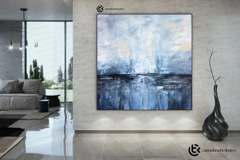 

Blue Abstract Painting Large Canvas Art - Home Decor Wall Art, Oil Paintings On Canvas, Art Deco, Large Wall Decor, Contemporary