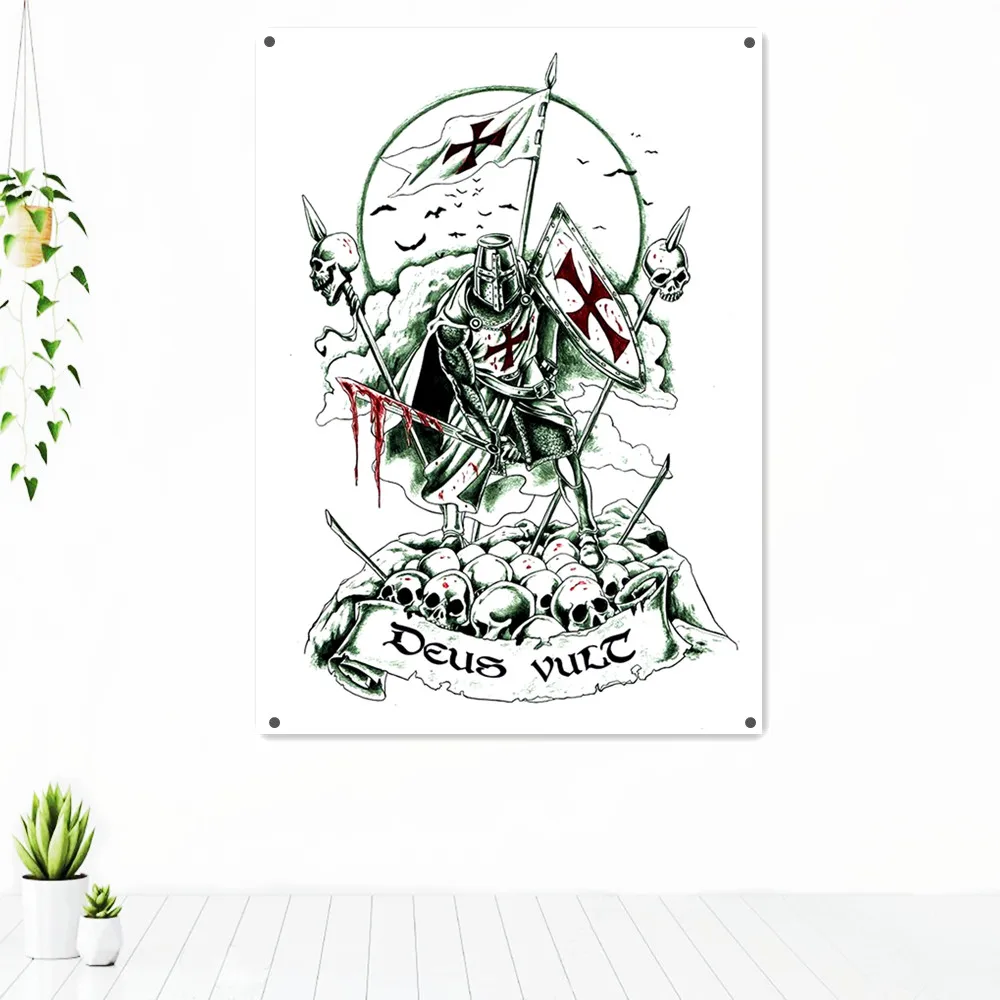 

Crusader Armor Corps Banner Flag Wall Art Knights Templar Posters Tapestry Wall Hanging Painting Mural Wall Sticker Home Decor 1